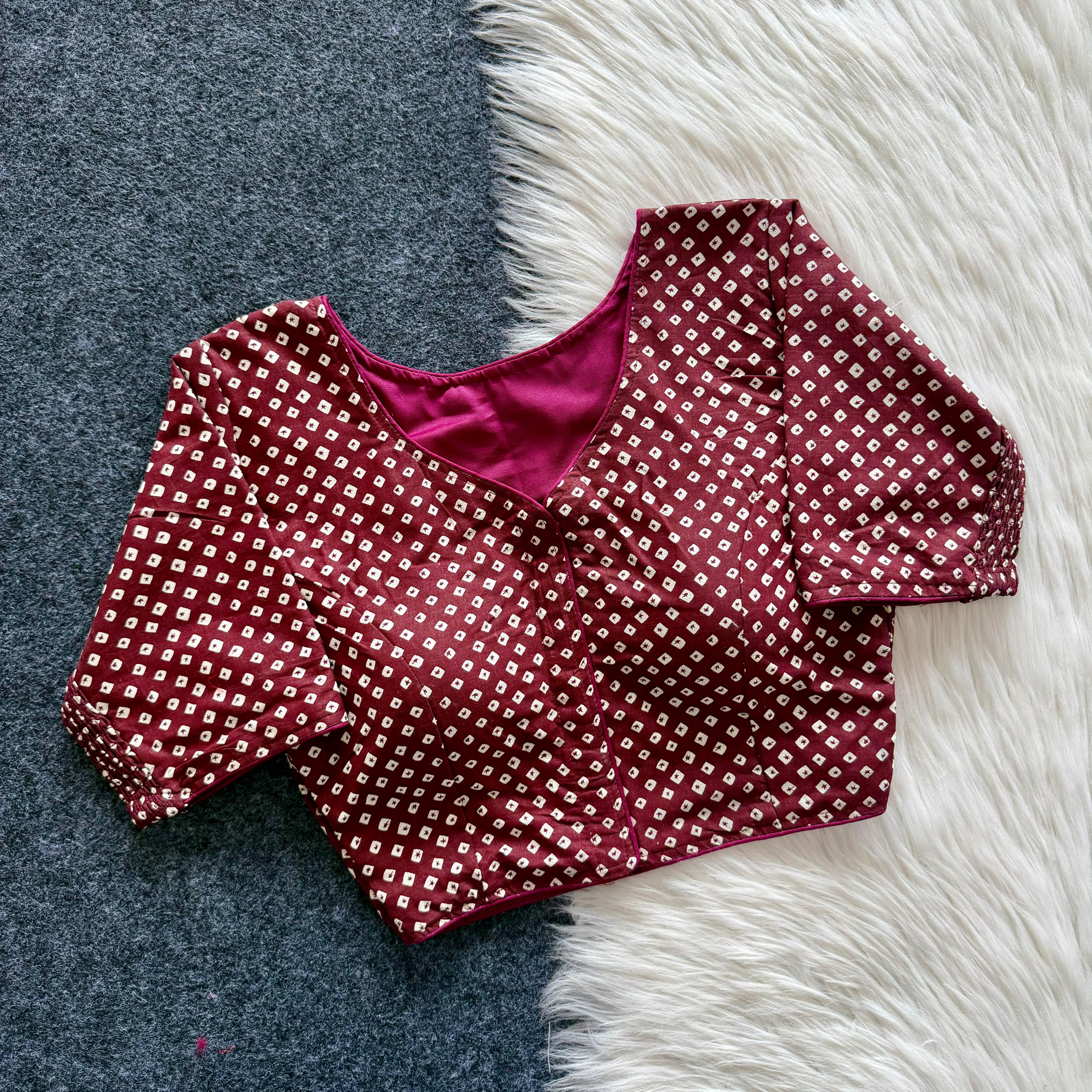 Ojalika Cotton Blouse-Stretch-Dark Maroon